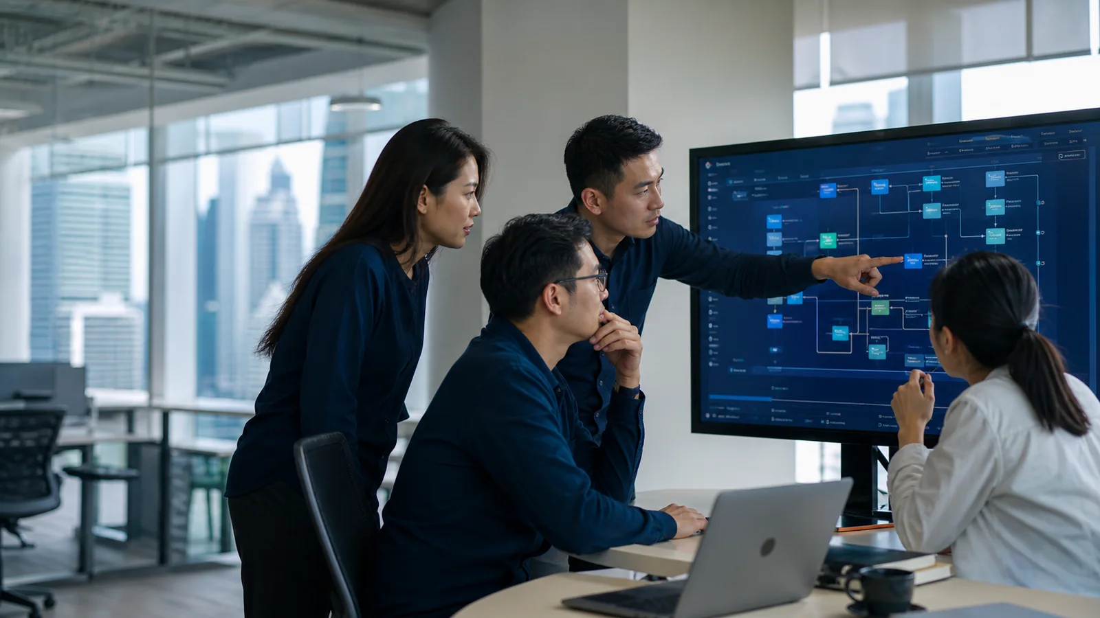 Software quality and API engineering team reviewing a delivery workflow