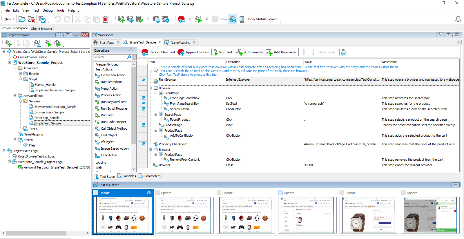 TestComplete interface for automated testing across desktop, web and mobile applications
